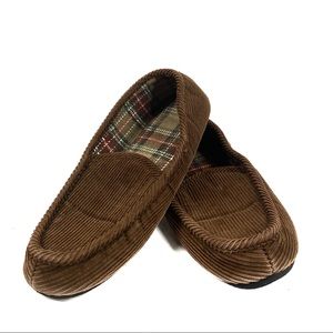 TOTES, Corduroy Brown Slippers Plaid Lined